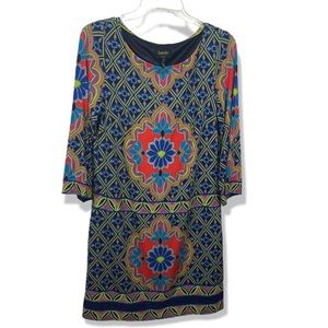 Laundry By Shelli Segal Geometric Patterned Bright Colors Scoop Neck Dress S